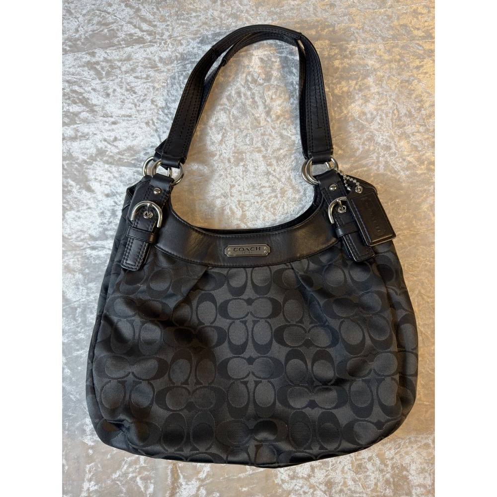 Coach F22508 Black Signature Hobo Shoulder Bag Leather Y2K Purse